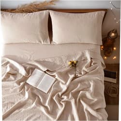 LBRO2M LBR02M 100% Linen Sheet Set Queen Size, Bed Sheets 4 Piece Sets, Solid Color Natural Flax Bed Sheets Soft Breathable Bedding,16