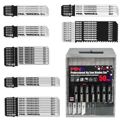 MNA Multi-Purpose Jig-Saw Blades, 50 Pieces, Assorted Jig Saw Kit Value Pack for Wood, Plastic and Metal Cutting with Carry Case