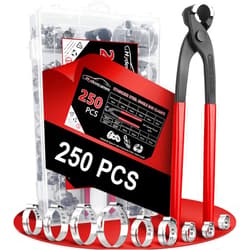 Hydencamm 250PCS 14 Sizes Single Ear Hose Clamp, 5.3-33.1mm 304 Stainless Steel Ear Clamp Kit with Ear Clamp Pincer, Stepless Hose Clamps Cinch Rings for Automotive, Home Appliance Line and Plumbing