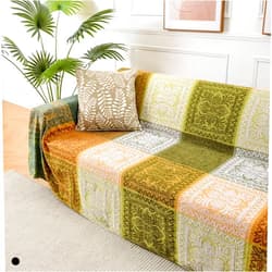 FinalNest Bohemian Tribal Throws Blankets Reversible Colorful Red Blue Boho Hippie Chenille Jacquard Fabric Throw Covers Large Couch Furniture Sofa Chair Loveseat Recliner Oversized (Green, S:75x60)