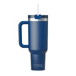 RTIC 40 oz Road Trip Tumbler Double-Walled Cermaic Lined Insulated Stainless Steel Portable Travel Coffee Mug Cup with Lid, Handle and Straw, Navy