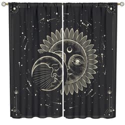 Tong shan Sun Moon Curtain,Bohemian Style Rod Pocket Light Blocking Window Drapes Sun, Moon, Stars for Kitchen Cafe Decoration 42x45in