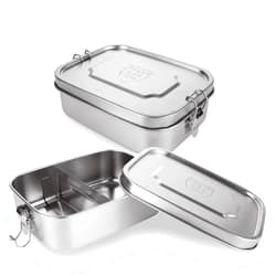 LDHHYH 2 Pack 1200ml / 42oz Stainless Steel Bento Box, 2-Compartment Metal Lunch Box with Removable Divider, Removable Bento Lunch Containers with Double Secure Locks – Dishwasher Safe
