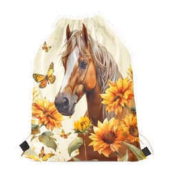 Belidome Horse Sunflower Kids Backpack Drawstring Bag Lightweight Foldable Pouch for Kids Boys Girls