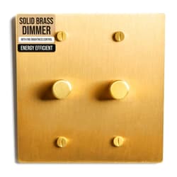 SELECT LIGHTING 2-Gang Satin Solid Brass Rotary Dimmer Switch, 15A 120V AC Wall Mount, TRIAC/Leading Edge 1-Way Compatible, Dimmable LED Light Control with Knob, Faceplate & Dimming Module