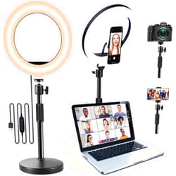 RIEOMN Ring Light with Stand Phone Holder - 10'' Desktop LED Circle for Laptop, Computer, Lighting Kit Gifts Live Streaming Video webcam Conference Makeup YouTube Tikto Vlog