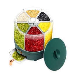 LUGBING Rice and Grain Storage Container, One-Click Rice Output Food Containers, 360° Rotatable Grain Separate Storage Box with 6 Compartments Holder for Rice and Beans