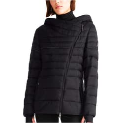 TUMI Women's Asymmetrical Zip Cowl Neck Quilted Midweight Puffer Coat with PrimaLoft Fill - Nylon Puffer Coat