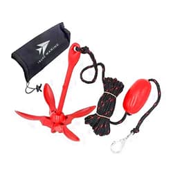 ISURE MARINE Kayak Anchor Kits Portable Folding Grapnel Anchor Buoy Kit Canoe Kayak Raft Boat Sailboat Fishing 3.5 lbs Marine Rope for Small Boats, Kayaks Jet Ski (Red or Green)