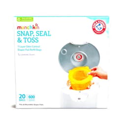 Munchkin® Arm & Hammer Diaper Pail Snap, Seal & Toss™ Refill Bags, Holds up to 600 Newborn Diapers, 20 Pack