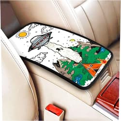 Indokyeyqaz Universal Car Center Console Cushion Pad, UFO Alien Soft Waterproof Car Center Console Cover Auto Armrest Seat Box Cover Protector for Most Vehicle SUV Truck Car
