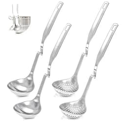 Peohud 4 Pack Soup Ladle Soup Colander, SUS304 Stainless Steel Slotted Hot Pot Ladle Strainer Scoops, Thickening Cooking Skimmer Cookware Utensil for Hotpot Scooping Sauce Serving, 12 Inch