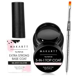 Makartt Gel Top Coat and Base Coat Set: 2Pcs Gel Polish with Nail Art Brush 15ml Long-Lasting Extra Strong Base Coat Nail Gule for Charm & 8ml Glossy Finish Hard Gel Top Coat for Salon Lamp Needed