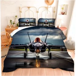 Motorax Military Jet Bedding Sets Fighter on The Runway Plane Military Theme Down Comforter for Boys Adults Men Bedroom Decor with 2 Pillow Shams Full Size