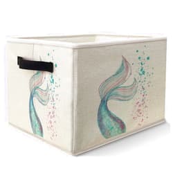 Likjad Ocean Mermaid Storage Bins Basket, Toybox for Girls Room, Glitter Mermaid Tail Collapsible Fabric Storage Box Organizer for Bedroom Bathroom Clothes Books Toys
