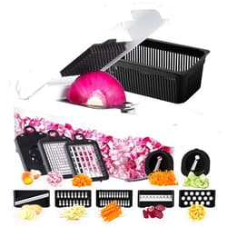 Ourokhome Vegetable Chopper Onion Cutter, 14 in 1 Professional Mandoline Slicer for Kitchen, Multifunctional Food Chopper for Potato, Tomato, Veggie with Strainer Basket, 10 Blades, Black