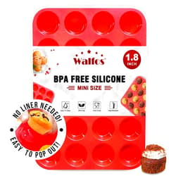 Walfos Mini Silicone Muffin Pan - 24 Cups, BPA Free and Dishwasher Safe, Non-stick Silicone Cupcake Baking Pan, Great for Making Muffin Cakes, Tart, Bread