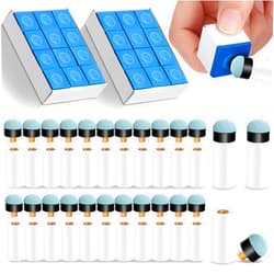 Junkin 24 Pool Cue Chalks and 24 Billiard Cue Tips Replacement Kit with Ferrules Blue Chalk Pool Stick Accessories for Table Chalk Cubes Screw on Billiard Tip for Home Tournament Use