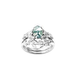 AAHID SILVER JEWELLERY Vintage Leaf Design Moss Agate Engagement Ring Set For Women Art Deco Leaf Style Wedding Ring Set 18K Rose Gold Moss Agate Bridal Ring Set (NMA-32)