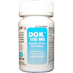 Major DOK 100MG TABS DOCUSATE SODIUM-100 MG White 100 Tablets UPC 309045869604