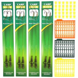 OROOTL Carp Fishing Hair Rigs Kit - 41pcs Carp Fishing Rigs Bait Stops and Corn Lures Curved Barbed Carp Hook Fishing Bait Rig Leader Boilies Rig with Braided Line Swivel Snap Carp Fishing Gear Tackle
