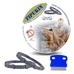 Fipukin Natural Ingredients Flea Repellent Collar for Cats, Safe and Effective Flea and Tick Repellent, Waterproof, 8 Months Protection per Collar, Free Comb, One Size Fits All, 13.8 Inches, 2-Pack
