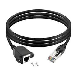 QIANRENON RJ50 10P10C Male to Female Extension Cable Panel Screw Mount Shielded Cat 5E 26AWG for Motorola Radio Barcode Scanning Laser Printing Industrial Equipment etc.,4.9ft (1.5m)