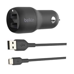Belkin 24 Watt Dual USB Car Charger - 2 12W USB A Ports with USB-C Cable for Fast Charging Apple iPhone 14, 14 Pro, 14 Pro Max, iPhone 13, Samsung Galaxy, AirPods & More - USB-C Charger