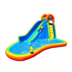 BANZAI Big Blast Water Park, Length: 14 ft 5 in, Width: 10 ft 7 in, Height: 7 ft 11 in, Inflatable Outdoor Backyard Water Slide Splash Bounce Climbing Toy,Blue/Orange
