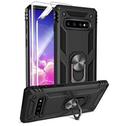 Androgate for Samsung Galaxy S10 Case with HD Screen Protectors, Military-Grade Metal Ring Holder Kickstand 15ft Drop Tested Shockproof Cover Case for Samsung Galaxy S10 (2019) Black