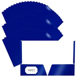 Jutom 50 Pcs 2 Pocket Glossy Laminated Paper Folders Glossy Paper Portfolios, Letter Size, Folders with Pockets Presentation Folder for Office Teacher Worker Supplies(Blue Color)