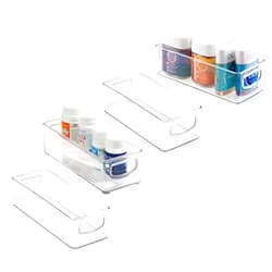 mDesign Small Plastic Bathroom Storage Container Bins with Handles for Organization in Closet, Cabinet, Vanity or Cupboard Shelf, Accessory Organizer for Hair Tools - Ligne Collection - 4 Pack - Clear
