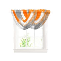 Hokiten Burnt Orange Grey Sheer Waterfall Valances for Window, Oil Painting Geometric Topper Sheer Curtain Drapes, Modern Abstract Art Swag Curtains for Living Room, Kitchen, 38.5