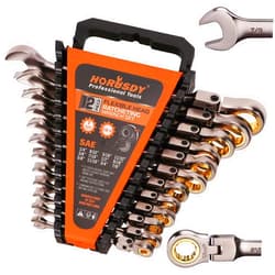 HORUSDY 12-Piece SAE Flex-Head Ratcheting Wrench Set Set with Organizer | 1/4” to 7/8“ Ratchet Combination Wrenches Set | 72-Teeth | Chrome Vanadium Steel