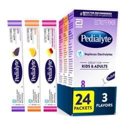 Pedialyte Electrolyte Powder | Hydration Drink for Kids & Adults | Variety Pack: Grape, Strawberry Lemonade, and Orange, 24 Powder Packets