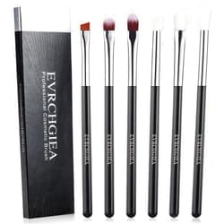 EVRCHGIEA Eye Makeup Brushes, 6 Pcs Professional Blending Eyeshadow Makeup Brushes Set for Concealer Eye shadow Eyebrows Eyeliner, Soft Hairs & Wood Handle (black and silver)