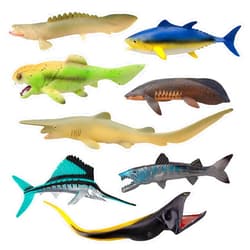 Toymany 8PCS Plastic Sea Animal Figures Ocean Animals Figurines Bath Toy with Dunkleosteus Shark Goblin Shark Pelican EEL Fish Figures Baby Shower Cake Toppers Birthday Gift for Kids