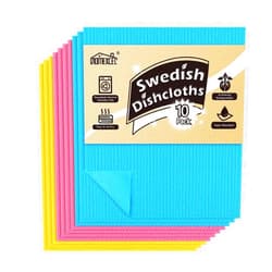 HOMEXCEL Swedish Dishcloths for Kitchen 10 Pack, Sponge Dish Cloth for Counters & Washing Dishes, Reusable and Absorbent Paper Towels, 3 Colors Assorted