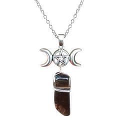 COLORFUL BLING Triple Godness Moon Symbol Natural Stone Pendant Necklace Crescent Healing Wicca Pagan Pentagram for Women Amulet Sailor Moon Lucky Jewelry