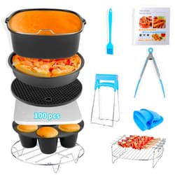 Runeaoys Air Fryer Accessories for Ninja Gourmia COSORI 3.6 4.2 5.8QT Square Air Fryer with Cake Barrel Pizza Pan Cupcake Pan Metal Holder Skewer Rack Silicone Mat Food Tong Oil Brush