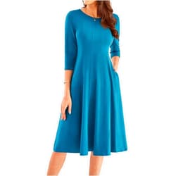 GRACE KARIN Womens 2025 Trendy Dresses Crew Neck 3/4 Sleeve A Line Loose Casual Midi Dress with Pockets