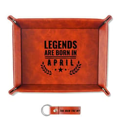 INNObeta Birthday Gifts for Men, Happy Birthday Valet Tray for Him, Male, Boyfriend, Son, Husband, Dad, Desktop Organizer PU Leather Tray - Legends are Born in April