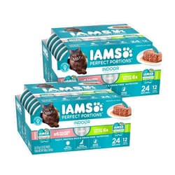 IAMS PERFECT PORTIONS Indoor Adult Grain Free* Wet Cat Food Pate Variety Pack, Salmon Recipe and Turkey Recipe, 2.6 oz. Easy Peel Twin-Pack Trays 24 Count, (Pack of 2)