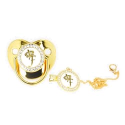 Fafeicy Golden Crown Letter Rhinestone Pacifier with Chain Clip Soothe Your Baby, Beautiful Appearance for Home and Travel Use, Ergonomic and Safe, Portable Design. PP, Silicone and