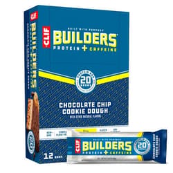 CLIF BUILDER'S CLIF Builders + Caffeine - Chocolate Chip Cookie Dough Flavor - Plant Based Protein Bars - Gluten Free - Non-GMO - Low Glycemic - 20g Protein - 2.4 oz. (12 Count)