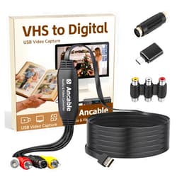 Ancable 3-Feet VHS to Digital Converter, Video Capture Card for Mac/Windows, Preserve Old Family Memories from VCR VHS Hi8 MiniDV, USB 2.0 RCA to USB with S-Video & USB-C Adapter, Full Software Guide Included