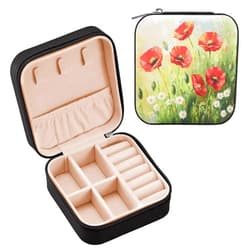 DOMIKING Red Poppies Travel Jewelry Box Portable Ring Necklace Organizer for Women Girls PU Leather Jewelry Storage Case for Earring Necklace Bracelet Ring