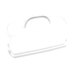 Cheeren Plastic Rectangular Bread Box with Portable Handle, Loaf Cake Storage Container Box for Storing Banana Bread,Pumpkin Bread (Rectangular-White)