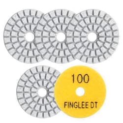 FINGLEE DT 2 Inch Diamond Polishing Pads with 7Pcs Dry Wet Granite Stone Polish Pad Kit for Drill，50-3000 Grit Polishing Pad (5Pcs 100#（Dry/Wet）)