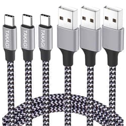 TAKAGI USB Type C Cable Fast Charging(3Pack 6ft) USB-A to USB-C Nylon Braided Data Sync Transfer Cord USB C Charger Compatible with iPhone 16 Pro Max/16 Plus/15 Pro Max/15 Plus/Galaxy S20 S10 Note 20